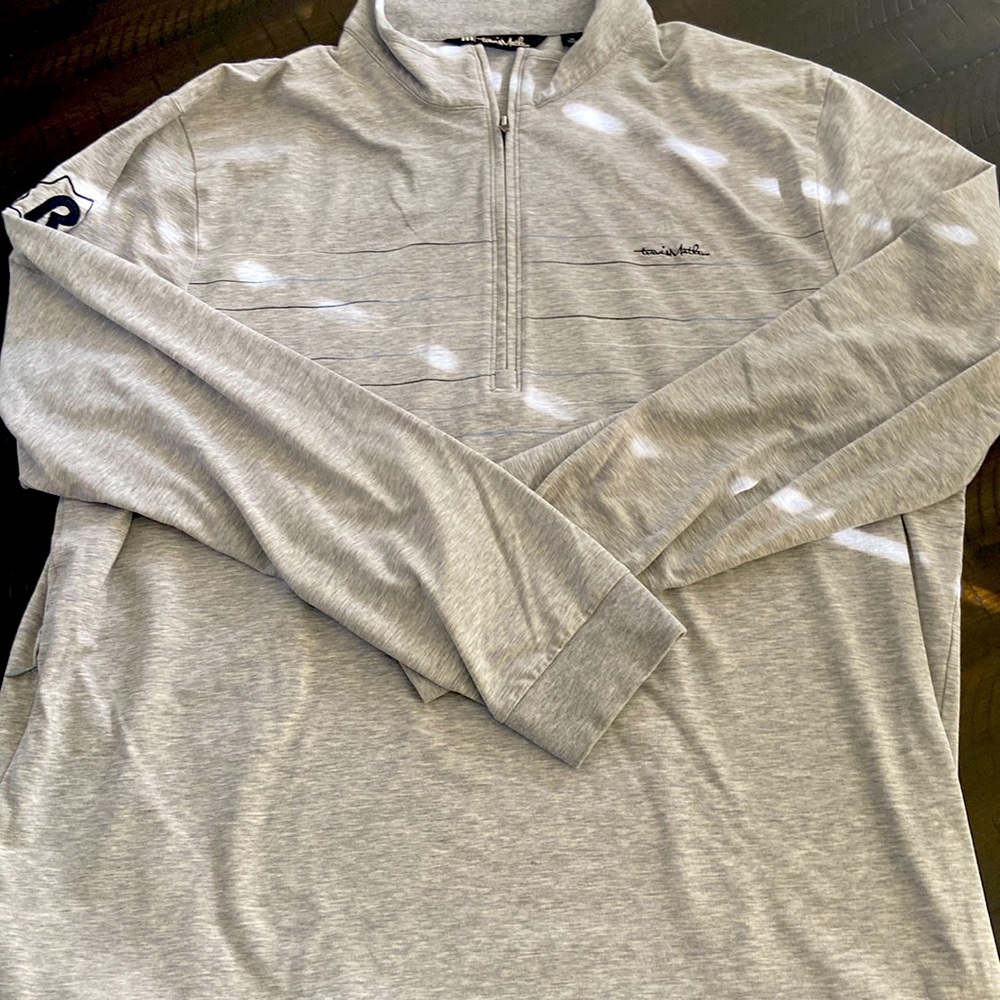 Travis Mathew Mens XL 1/4 Zip Gray Striped Pullover Performance Jacket